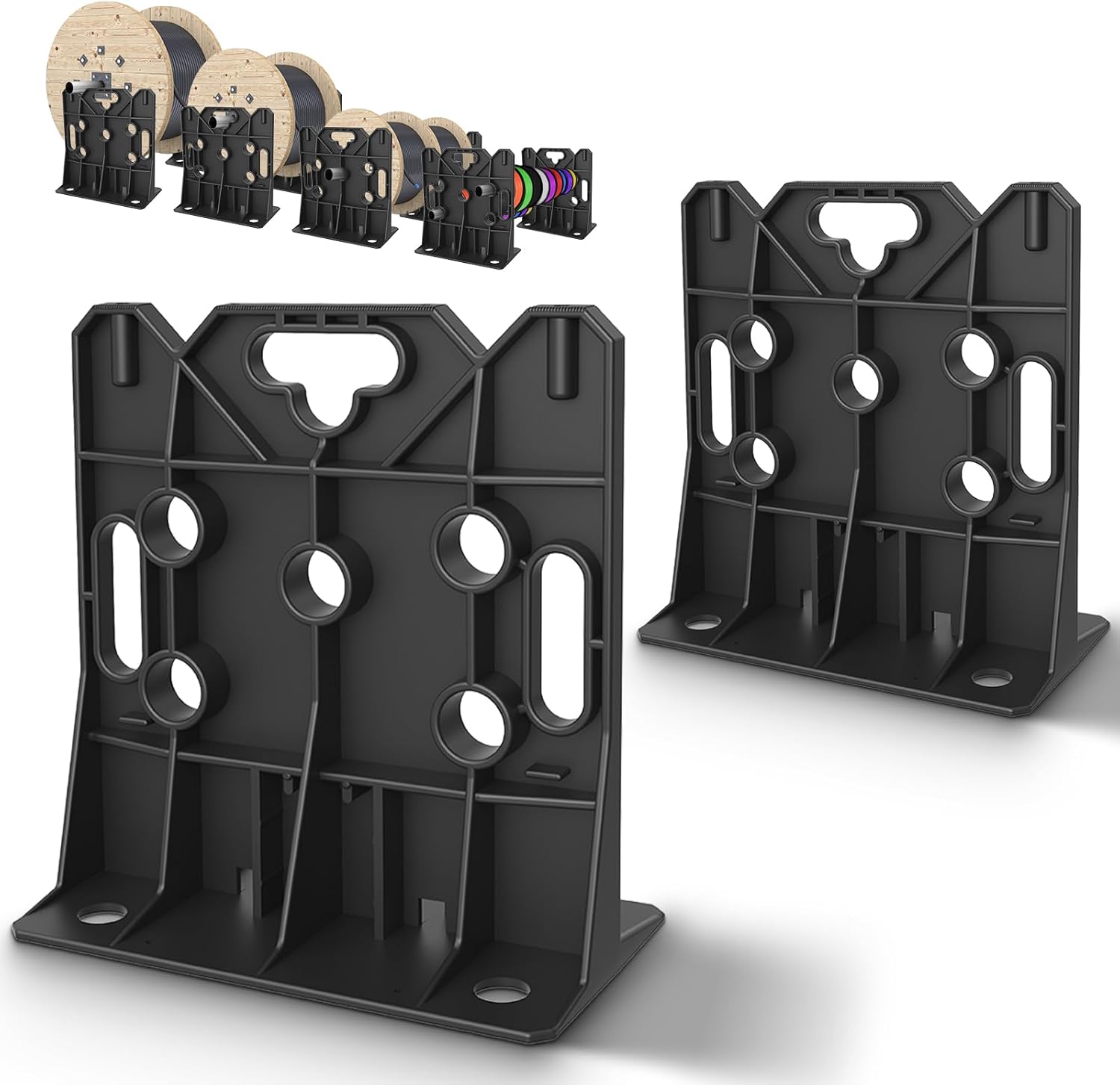 Wyckoff Wire Spool Rack, Electrical Wire Dispenser & Cable Reel Caddy, Multi-purpose Spool Holder Stand Fits up to 34" Reels and Load Capacity 330 LBS -1 Pair (Black)