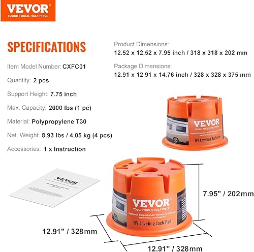 Miniatura 7 de VEVOR Bloque de remolque para gato, capacidad de 2000 libras por bloque de nivelación de RV, bloques estabilizadores de polipropileno para caravana,