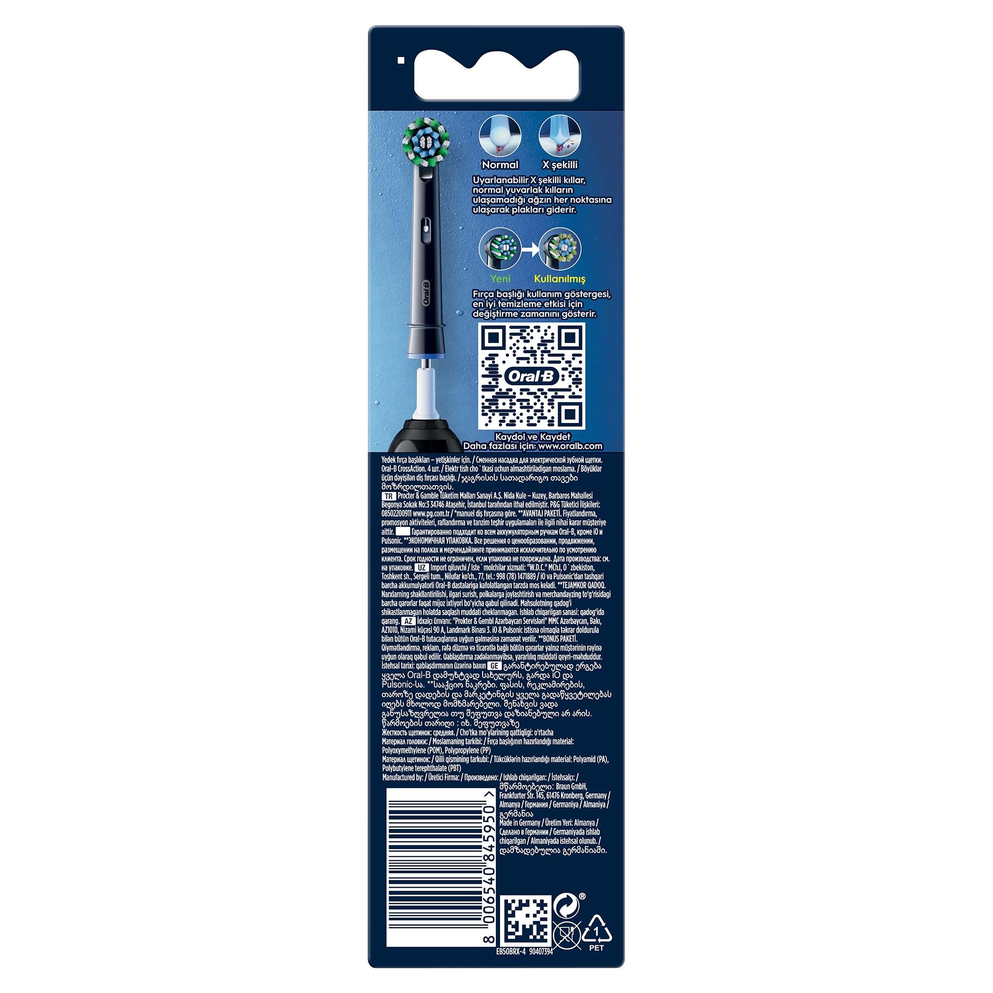 Oral-B Cross Action X-Filament Siyah Şarjlı Diş Fırçası Yedek Başlığı 4 Adet