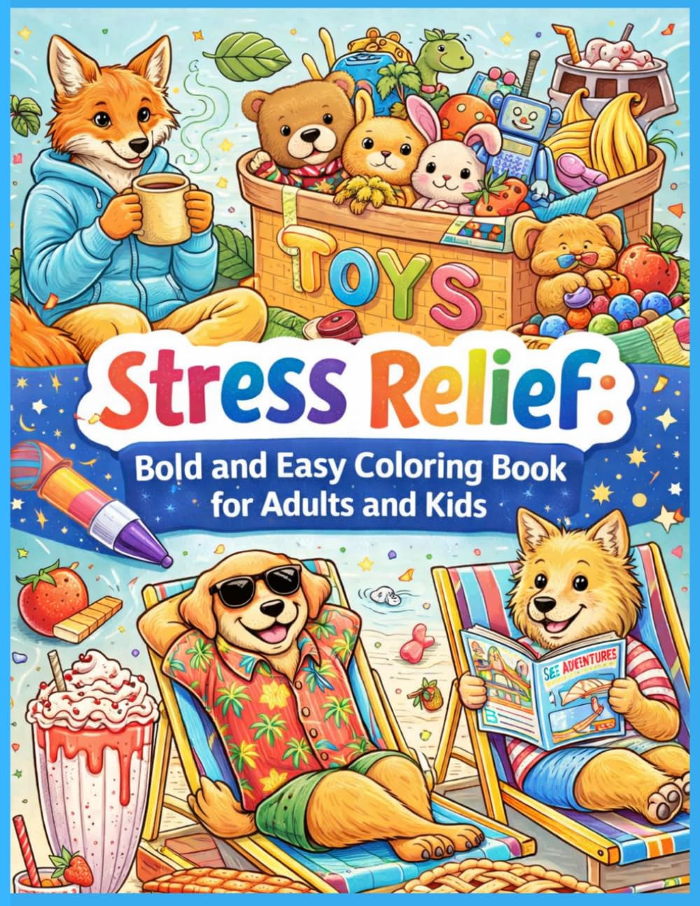 Stress Relief: Bold and Easy Coloring Book for Adults and Kids!