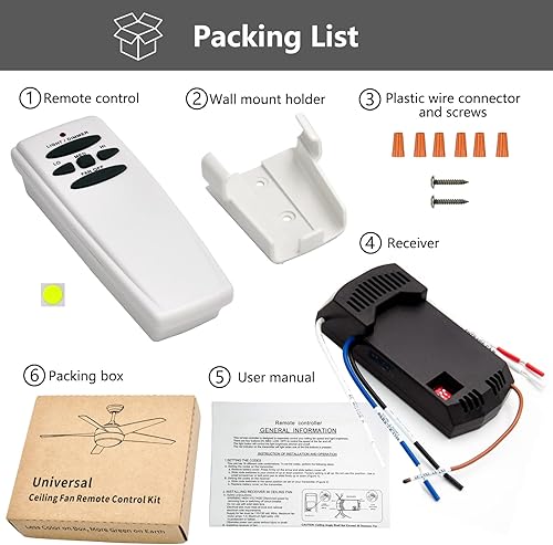 Miniatura 7 de Fan-HD Kit + paquete FAN28R, kit de control remoto universal para ventilador de techo de repuesto para Hampton Bay, Hunter, Harbor Breeze, No