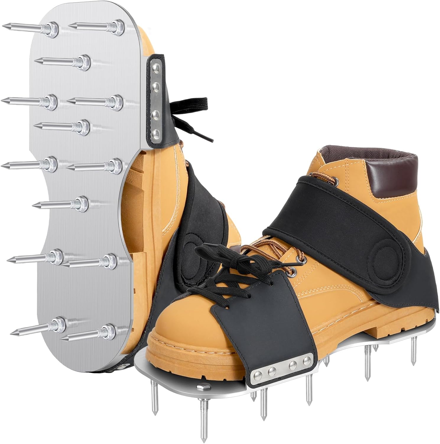 Aerator Shoes, Lawn Aerator Shoes for Grass with 3MM Metal Bottom, Aeration Shoes for Lawn with Adaptable Straps, Pre-Assembled Aerating Shoes for Lawn with Bend-Resistant Spikes, Black