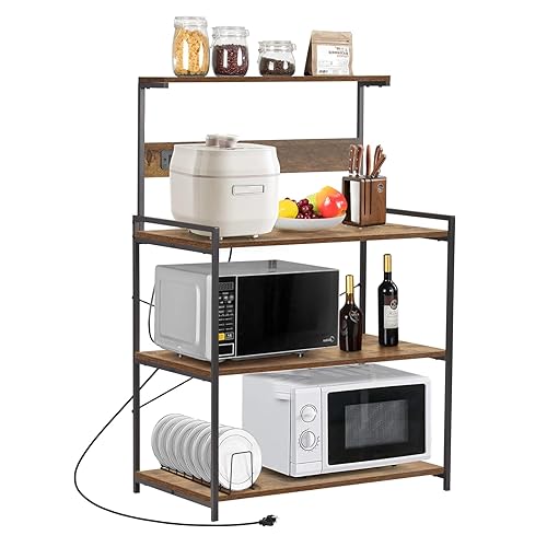 4-Tier Kitchen Baker's Rack with Power Outlet, Microwave Stand and