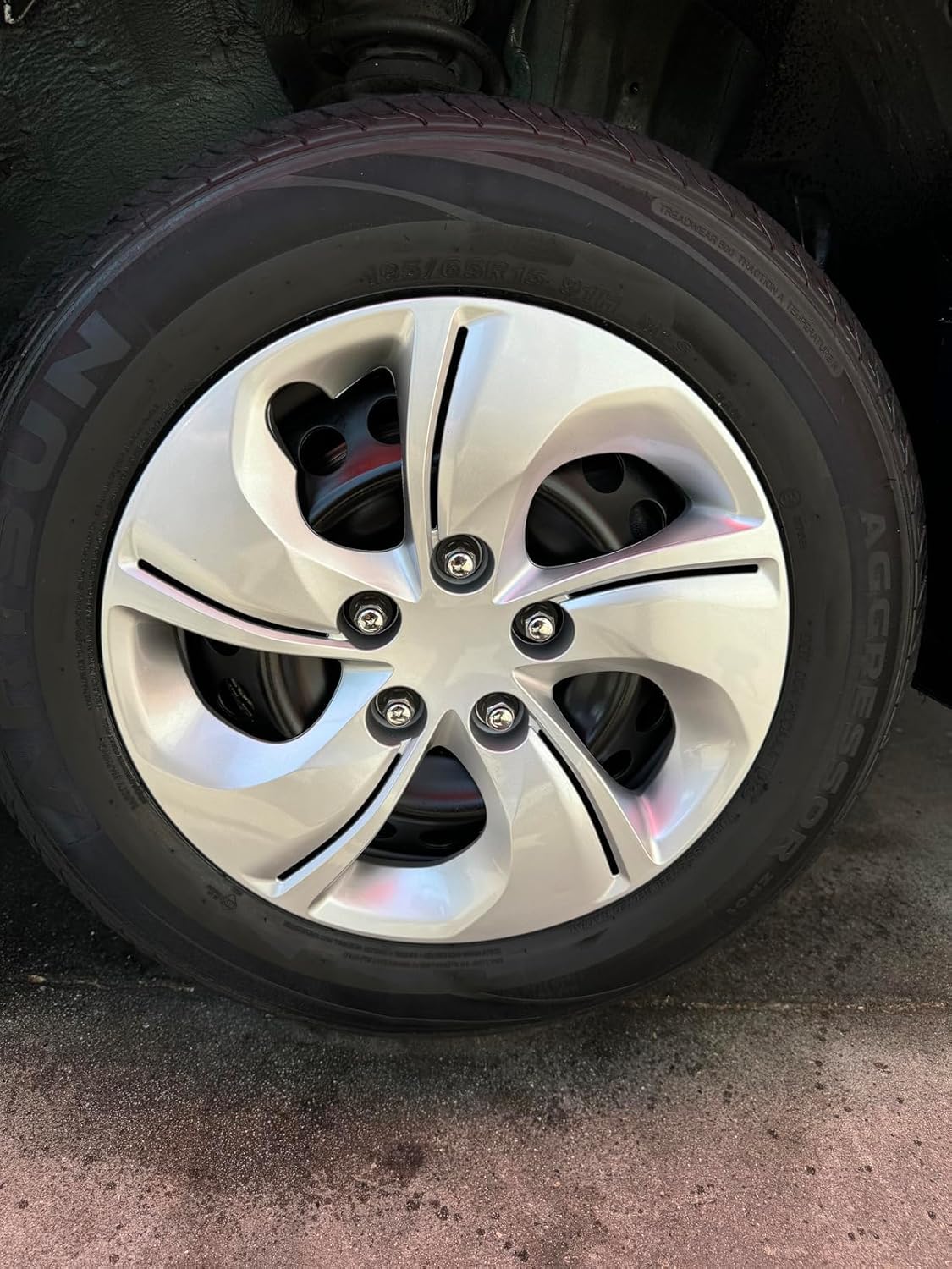 15" Wheel Covers Hubcaps Set of 4 – for 2013-2015 Honda Civic – 5 Twisted Spoke Silver ABS – Bolt-On Under Lug Nut – Replacement for OEM Style – Hollander 55092 – Part # 51015S