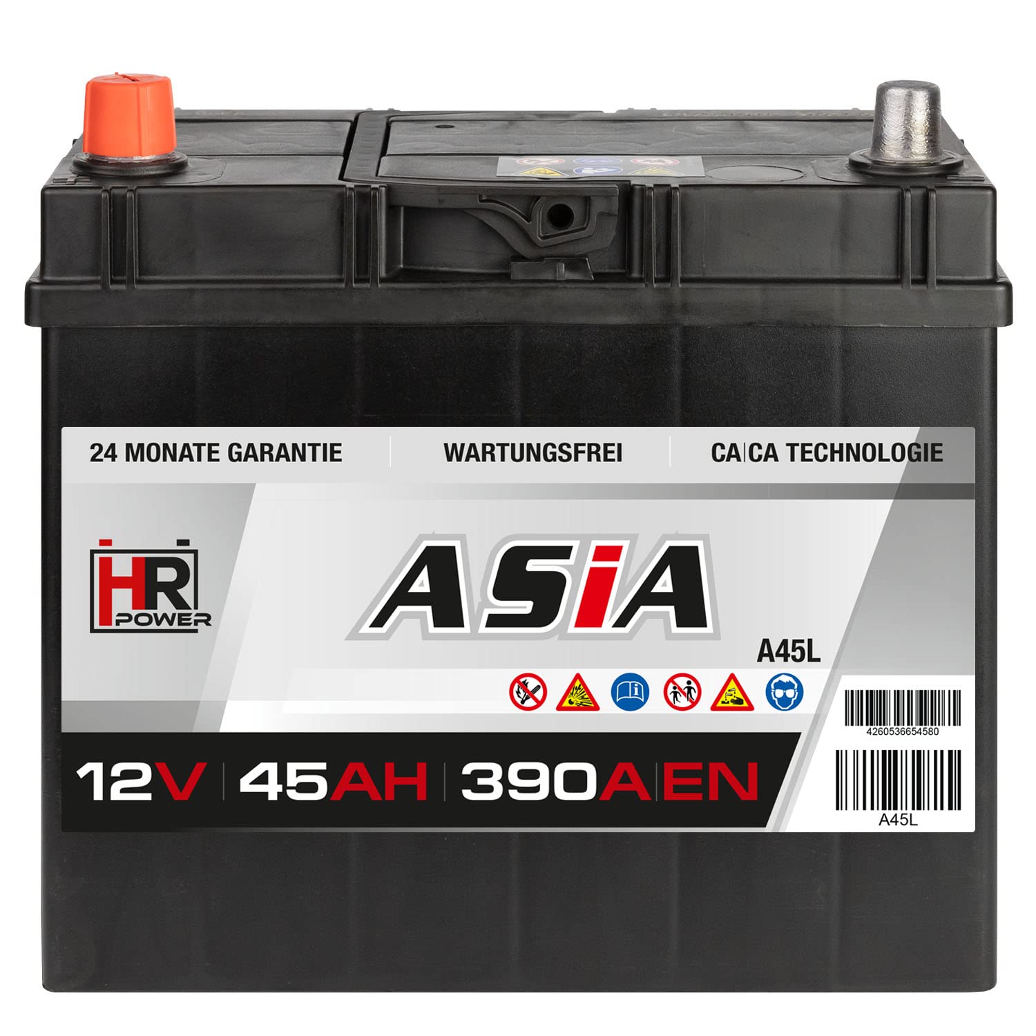 HR Autobatterie 12V 45Ah 390A/EN ASIA Pluspol Links