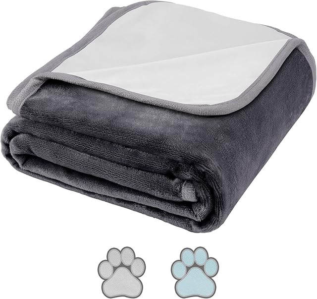HAPPY HACHI Pet Blanket Washable 75x100cm, Reversible Warm&Cool Dog Throw Blanket Waterproof Cushion Mat for Cats, Soft Fluffy Furniture Bed Protector for All Season(S, Grey)