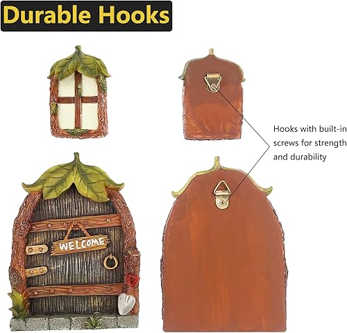 Miniatura 6 de Accesorios de jardín de hadas en miniatura, puerta y ventanas de hadas para árboles, escultura de jardín que brilla en la oscuridad, adorno de