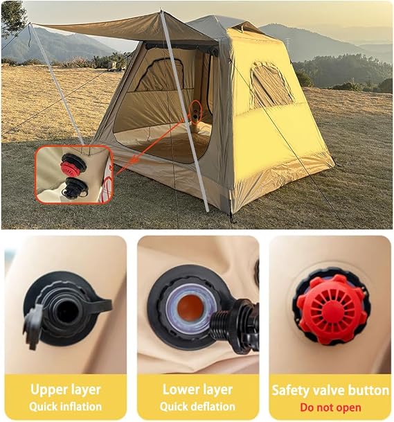 Camping Inflatable Tent with Pump 4 Person Easy Set up Glamping House with Mesh Waterproof Family Air Blow Up Tents
