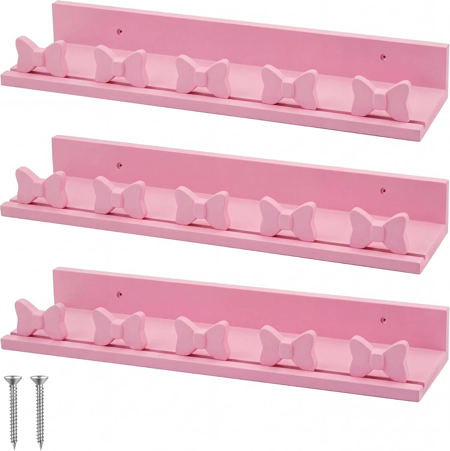 Nuanchu Set of 3 Pink Bow Wooden Floating Shelves Wall Mounted Bow Design Wall Book Shelves Display Holders for Nursery Living Room Bedroom Home Decor(Fashionable)