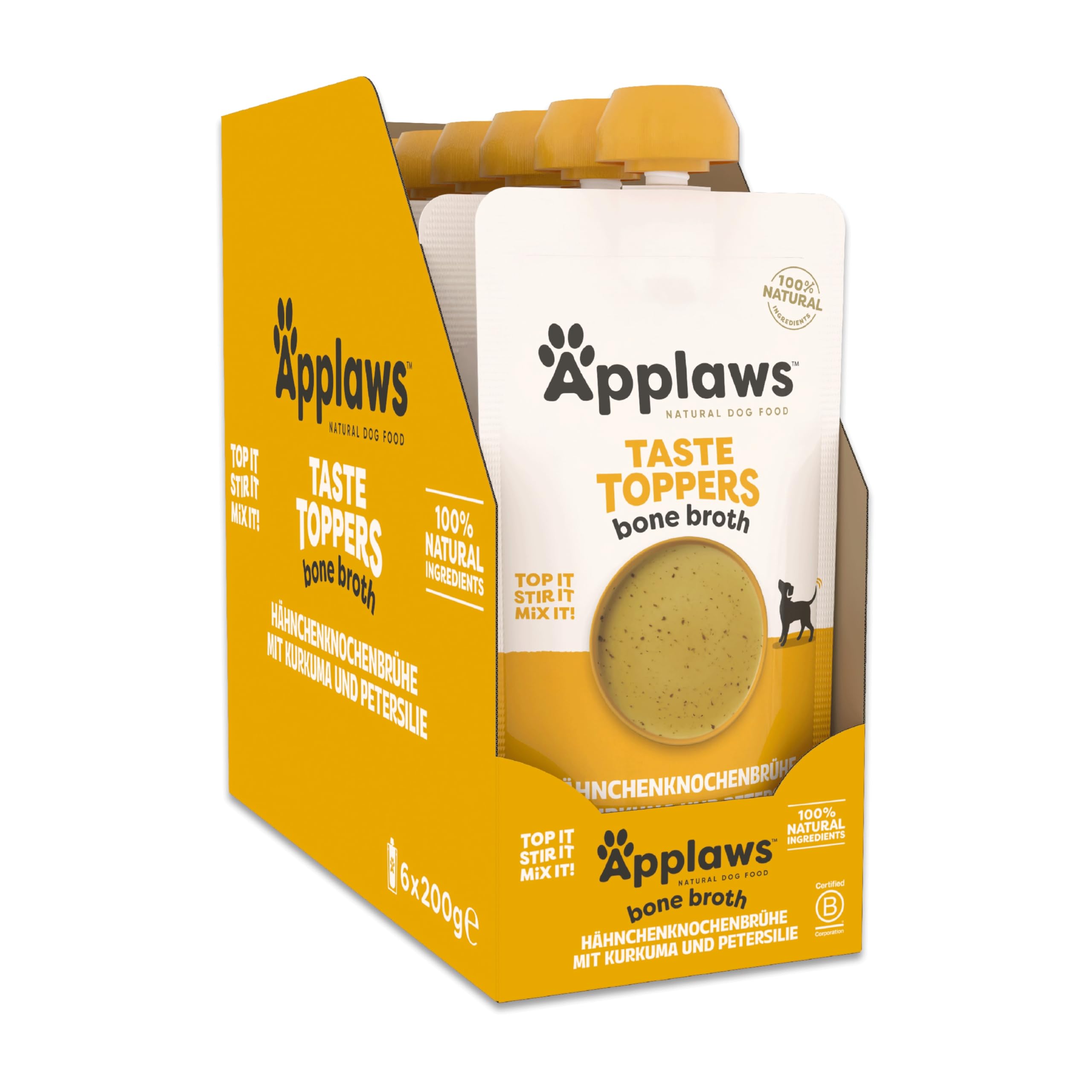 Applaws Taste Toppers 100% natürliche Hundefutter Topper, Hühnerbrühe für trockene Hundefutter 6 x 200g Beutel