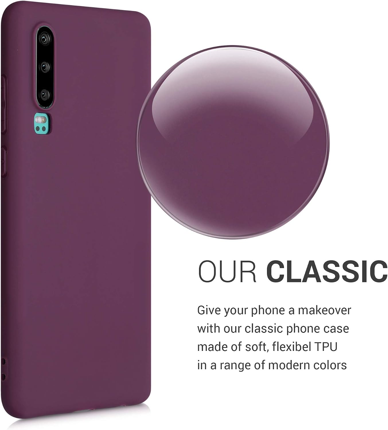 kwmobile Case Compatible with Huawei P30 Case - Soft Slim Protective TPU Silicone Cover - Bordeaux Violet