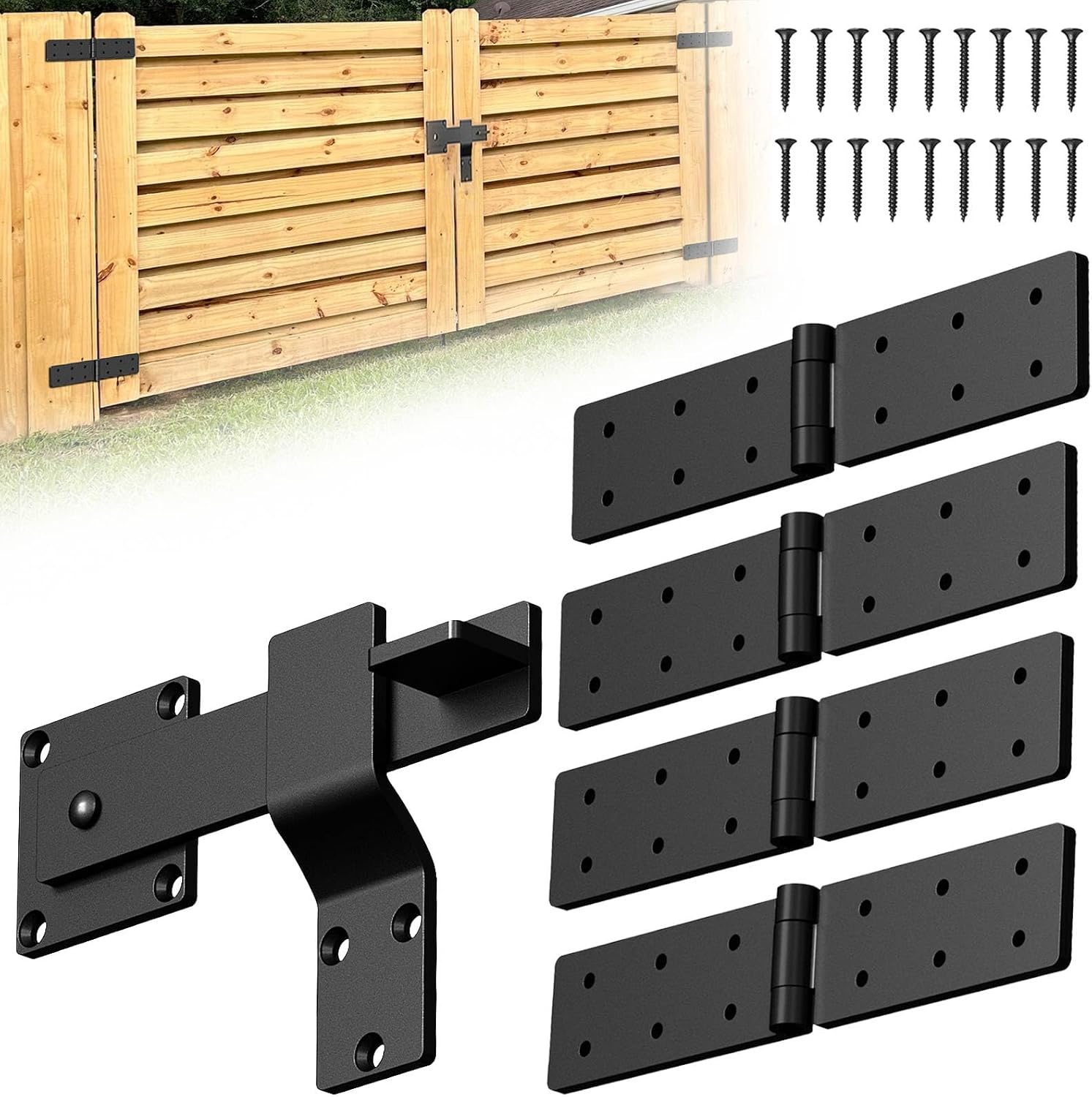 Heavy Duty Gate Hinge and Latch Set 2Pcs 270° for Wood Fence | Strap Hinge for Shed,Farm,Barn,Backyard Door – Adjustable Outdoor Rust‑Resistant Farm Gate Hardware Kit with Screws