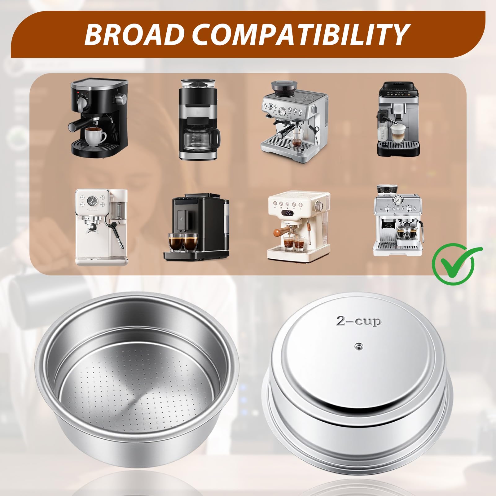 51mm Filtro de Café de Acero Inoxidable 2 Tazas Espresso Cesta Presurizada 2 Tazas Acero Inoxidable Compatible con Cecotec Ufesa Breville Repuesto con Cepillo de Limpieza - 4