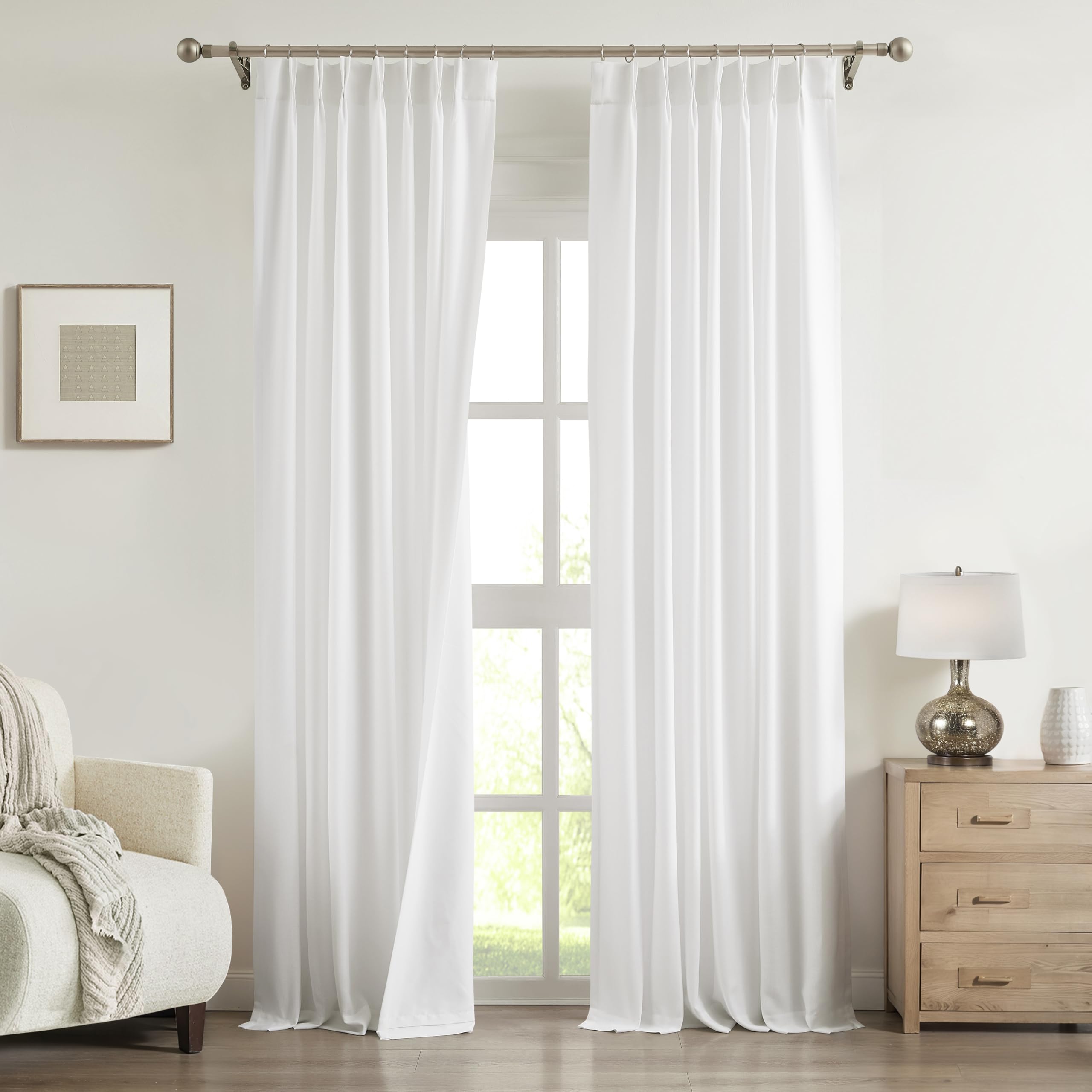 Rideaux plissés blancs Central Park en lin mélangé 101x259 cm (lot de 2)