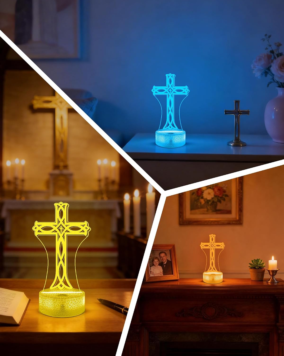 Attivolife 3D Cross Night Light, LED Illusion Religious Christian Gifts for Women, Remote Control with 16 Color Changing, Mothers Day Baptism First Communion Easter Xmas Decor, Bedroom Home Table Lamp image 3
