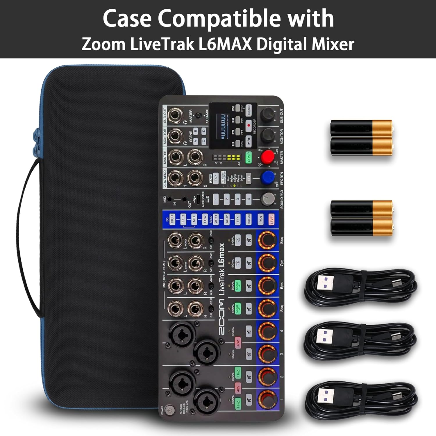 co2CREA Hard Case for Zoom LiveTrak L6max Digital Mixer, Portable Travel Storage Bag with Zippered Mesh Pocket, Shockproof EVA Shell and Soft Lining, Fits Cables and Accessories (Case Only)