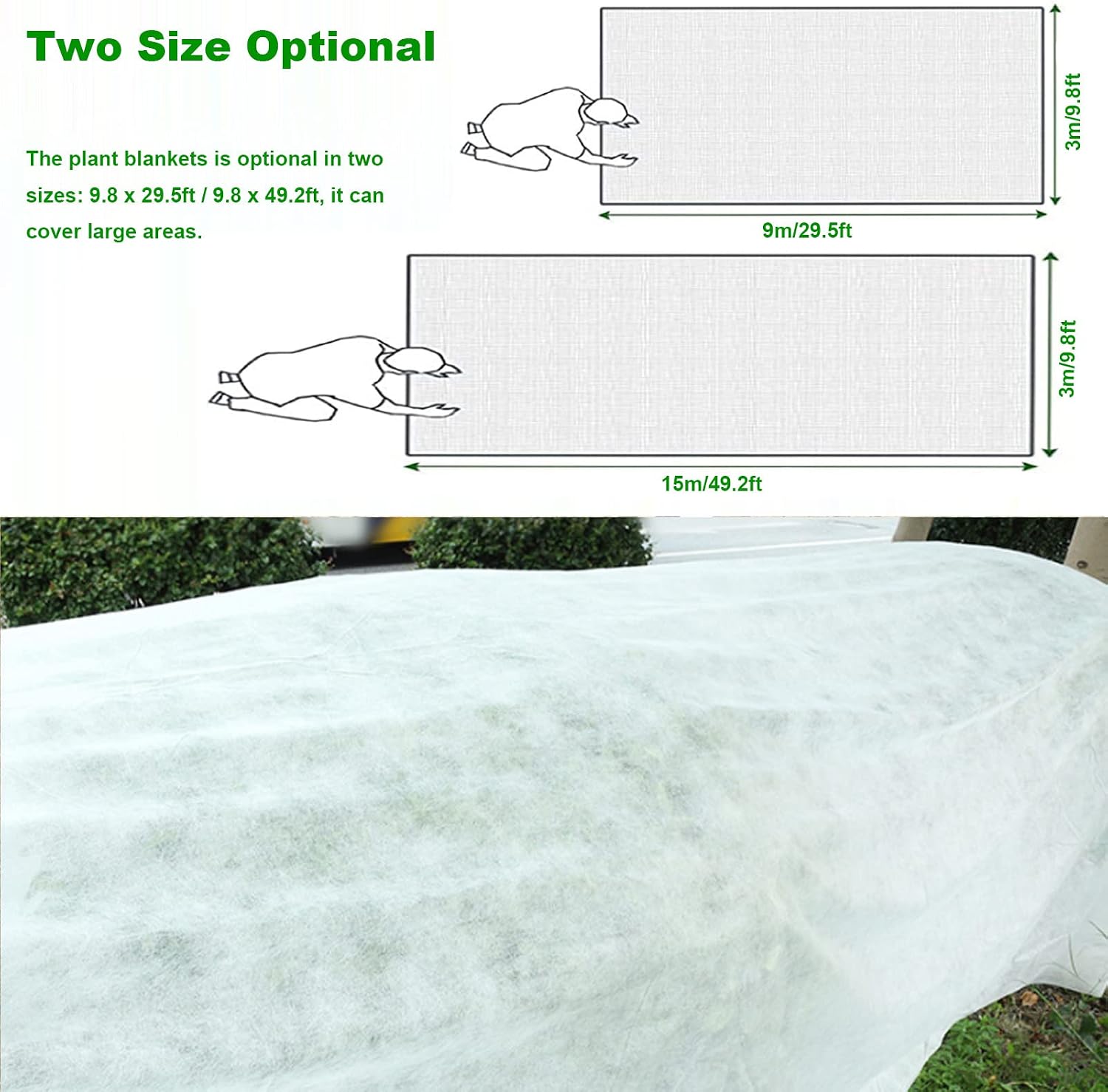 Plant Covers Freeze Protection, Winter Garden Floating Row Cover, Non-Woven Fabric Frost Protection Blankets, Warm Rectangle Plant Protection Cover for Vegetables Fruit Tree Plant (9.8 x 49.2ft)