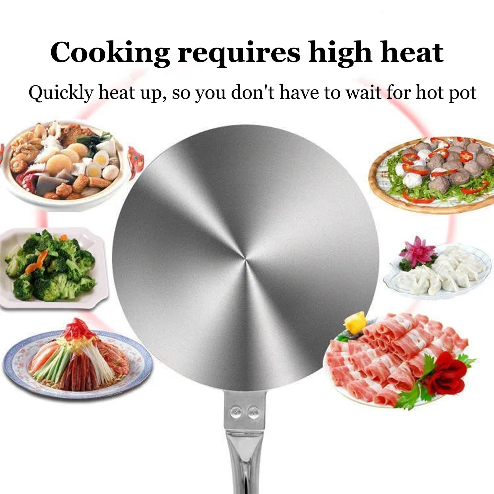 Placa descongelación acero inoxidable, con asa, placa de anillo distribución calor, descongelación carne, anti-quemaduras, for cocina de gas eléctrica, inducción, cocina de vitrocerámica(26cm)
