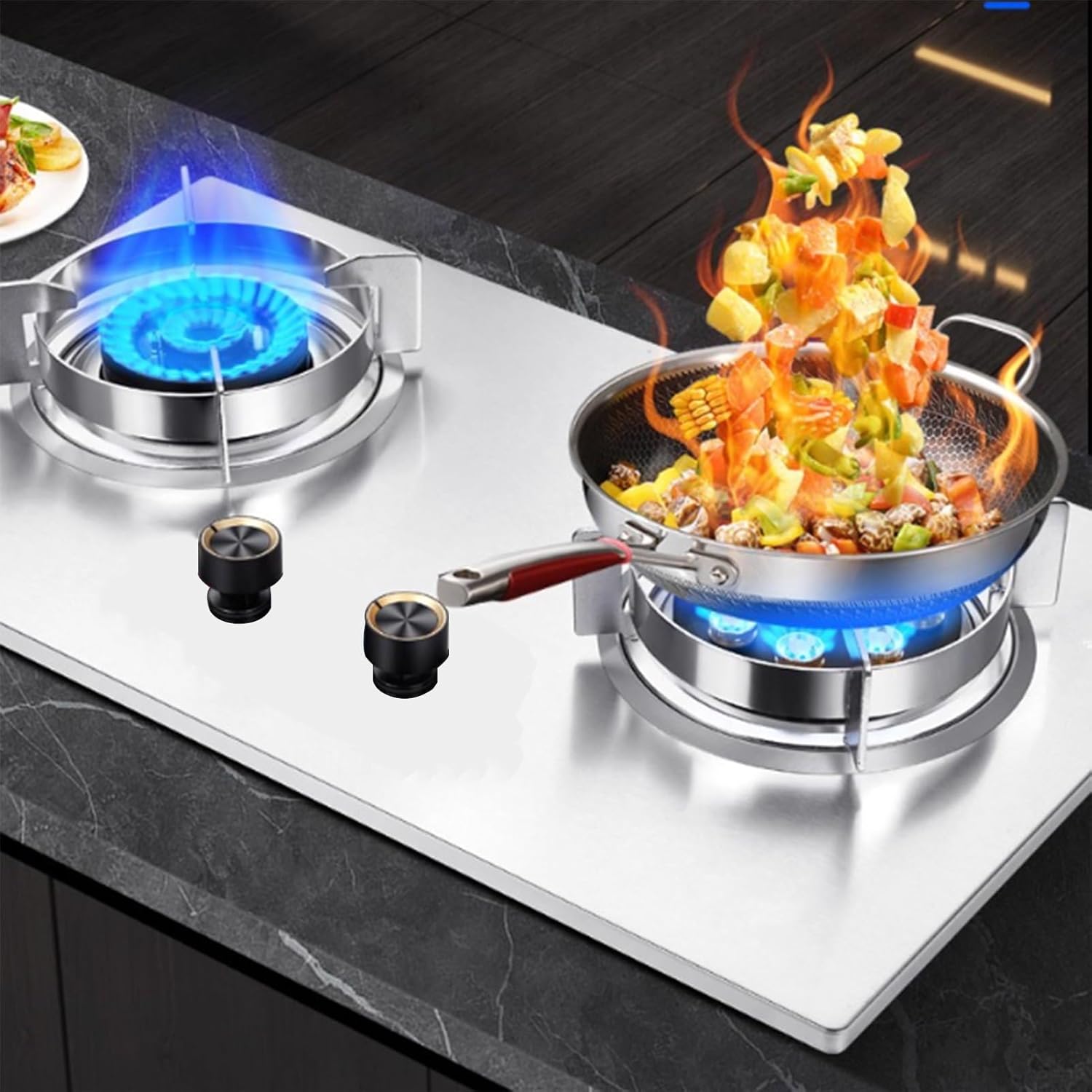 Gas Cooker,7.0kW Stainless Steel Gas Stove,Dual-Use Built-in/Countertop Cooker,for Family Restaurants Food Stalls(LPG)