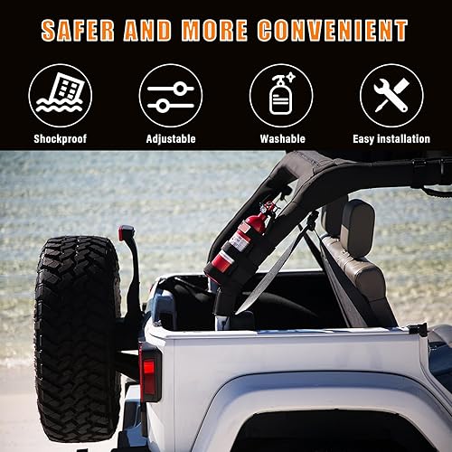 Miniatura 5 de Soporte para extintor de incendios de 2.5 a 3 libras, barra enrollable ajustable, correa para extintores con patrón de bandera estadounidense,