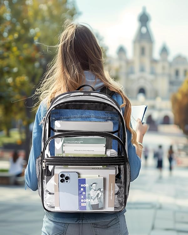 KIMNERPU Clear Backpack, Heavy Duty Transparent Bookbag for School with Reinforced Strap for Women, Men, Capacity Bag for College Clear by KIMNERPU - Used condition - Image 5