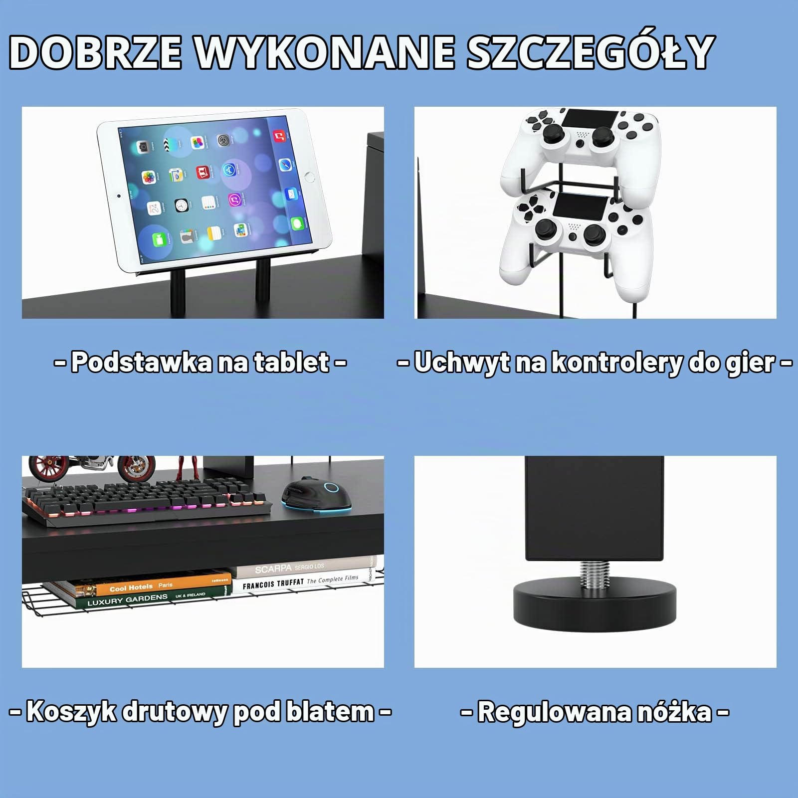 LIFEZEAL Ergonomiczny stół komputerowy, stół PC z uchwytem na kubek, zaczepem na słuchawki, biurko z dużą powierzchnią 140 x 60 cm, stół gamingowy do biura, sypialni, gabinetu, kolor czarny