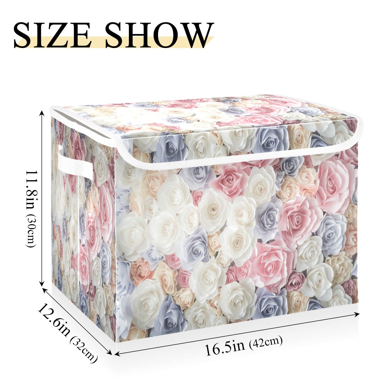 時代もの薔薇のプリントファブリック収納BOX特大かご持ち手付おまけ揃い薔薇ゴミ箱 時代もの薔薇のプリントファブリック収納BOX特大かご持ち手付おまけ