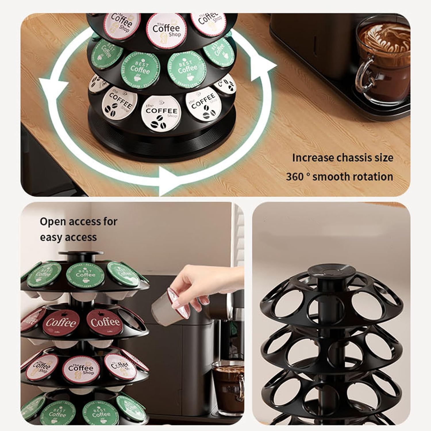 Storage Holds 40 Pods 360 Degree Rotation Sturdy Kitchen Organizers Space Saving Coffee Holder