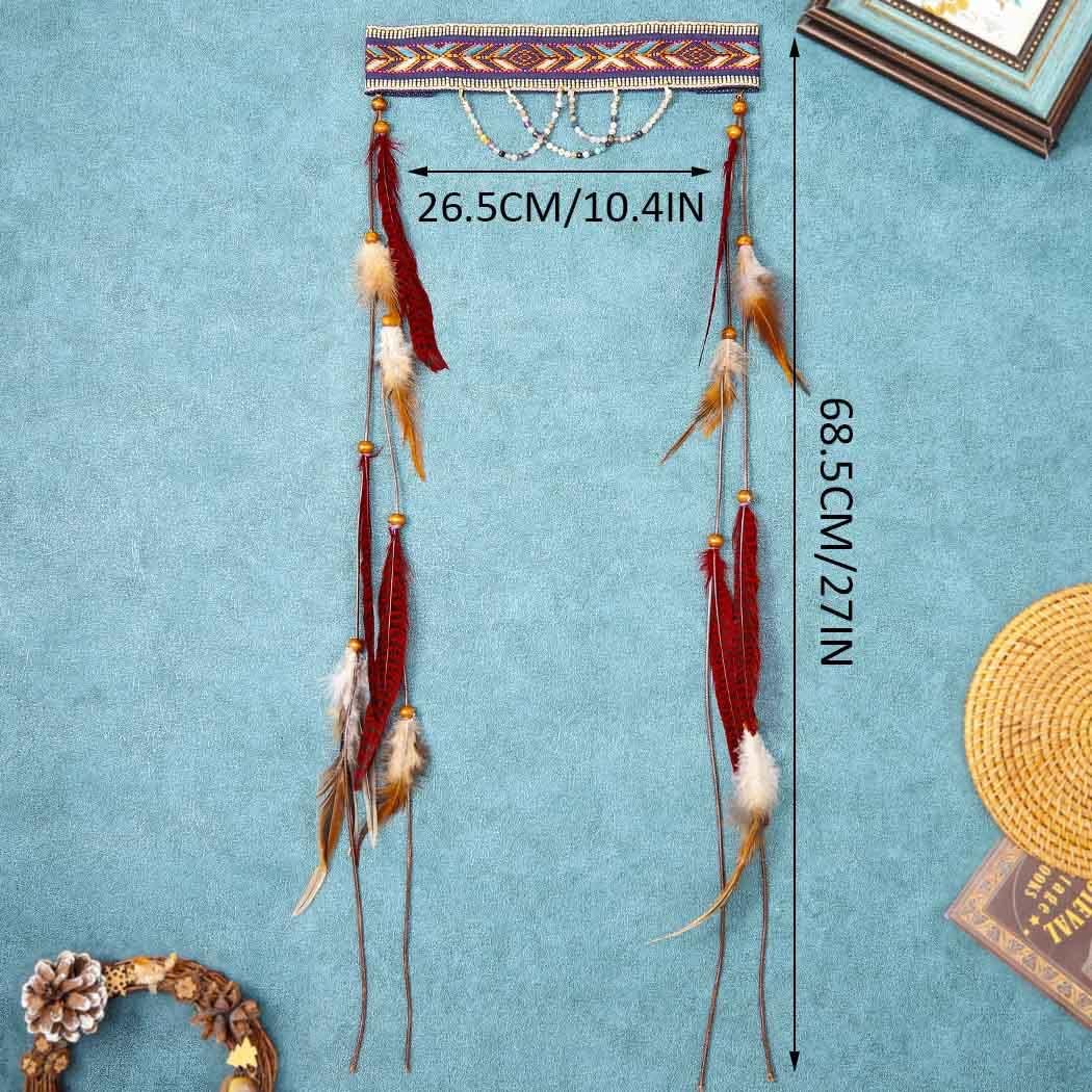 GORTIN Boho Feather Headband Indian Hippie Headbands White Gypsy Headpiece Bohemian Costumes Hair Accessories for Women - Image 4