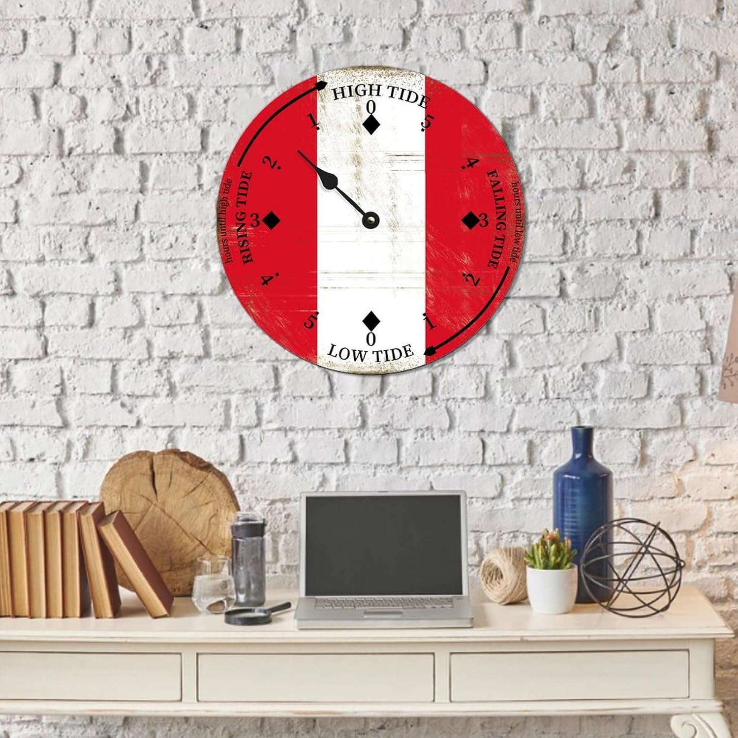Vintage Peru National Flag Tide Clock Peru Wood Tidal Clock with High Tide Low Tide Non-Ticking Battery Operated Tide Clock 15" Tide Movement Clock for Home Decor Wall Art