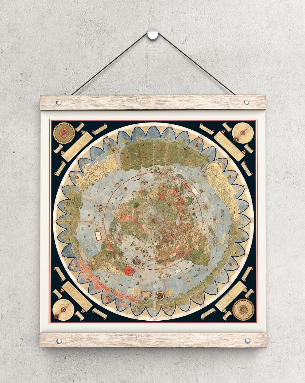 ArtCantHurtU Riley Creative Solutions 1587 Flat Earth Map of The World Urbano Monte Historic Wall Poster Globe Model (3 Sizes) (11"x11")