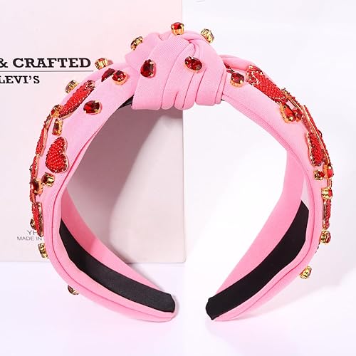 Miniatura 2 de MOLOCH Diadema para el día de San Valentín para mujer, con cuentas de amor, corazones, diadema anudada con cristales rosados, diadema con nudo