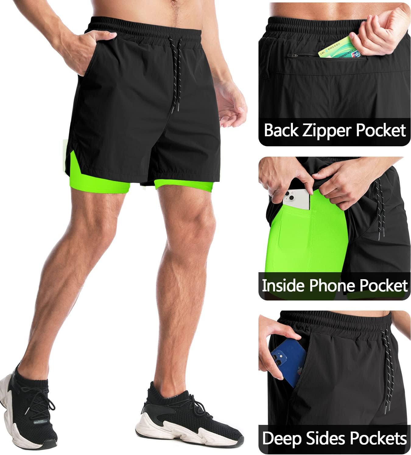 Aolesy Men's 2 in 1 Running Shorts 5" Workout Gym Athletic Shorts for Men Quick Dry Lightweight Training Shorts with Pockets - Image 4
