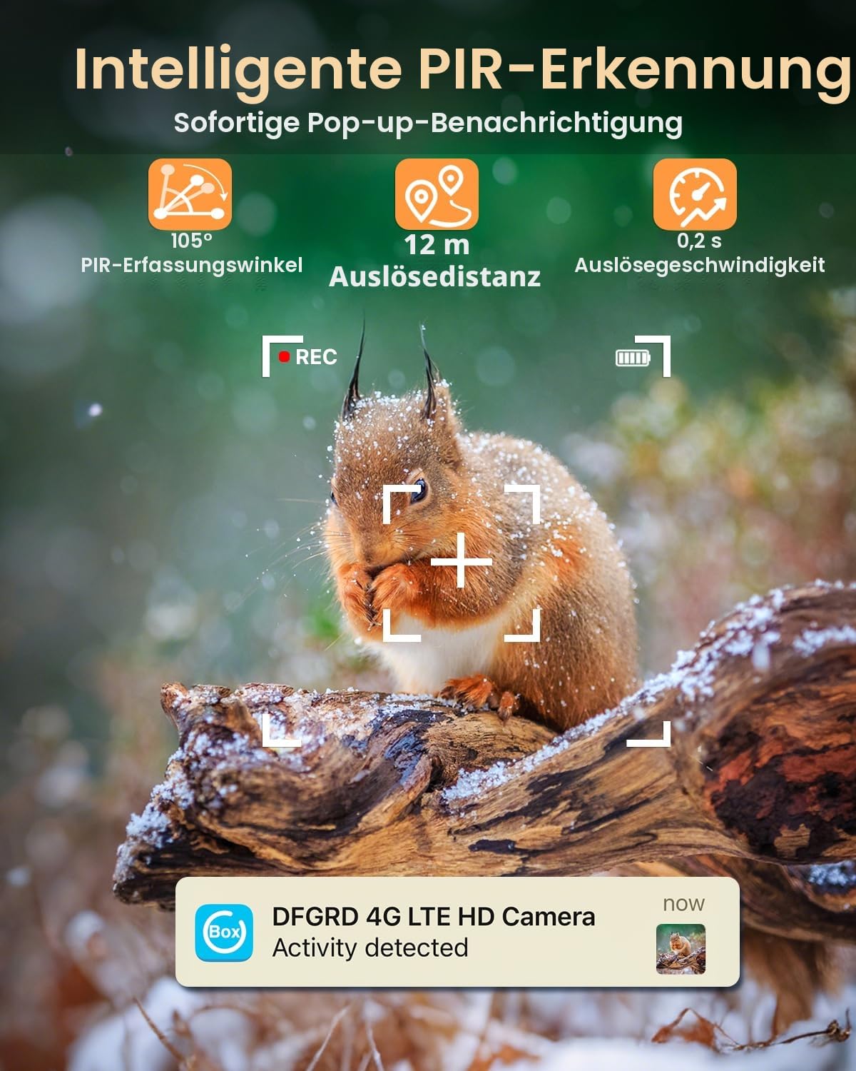 LTE Solar Wildkamera mit Bewegungsmelder, 2K Kabellos Überwachungskamera Aussen mit Handyübertragung App, PTZ Wildtierkamera mit SIM, 10400mAh Akku, Nachtsicht, IP66