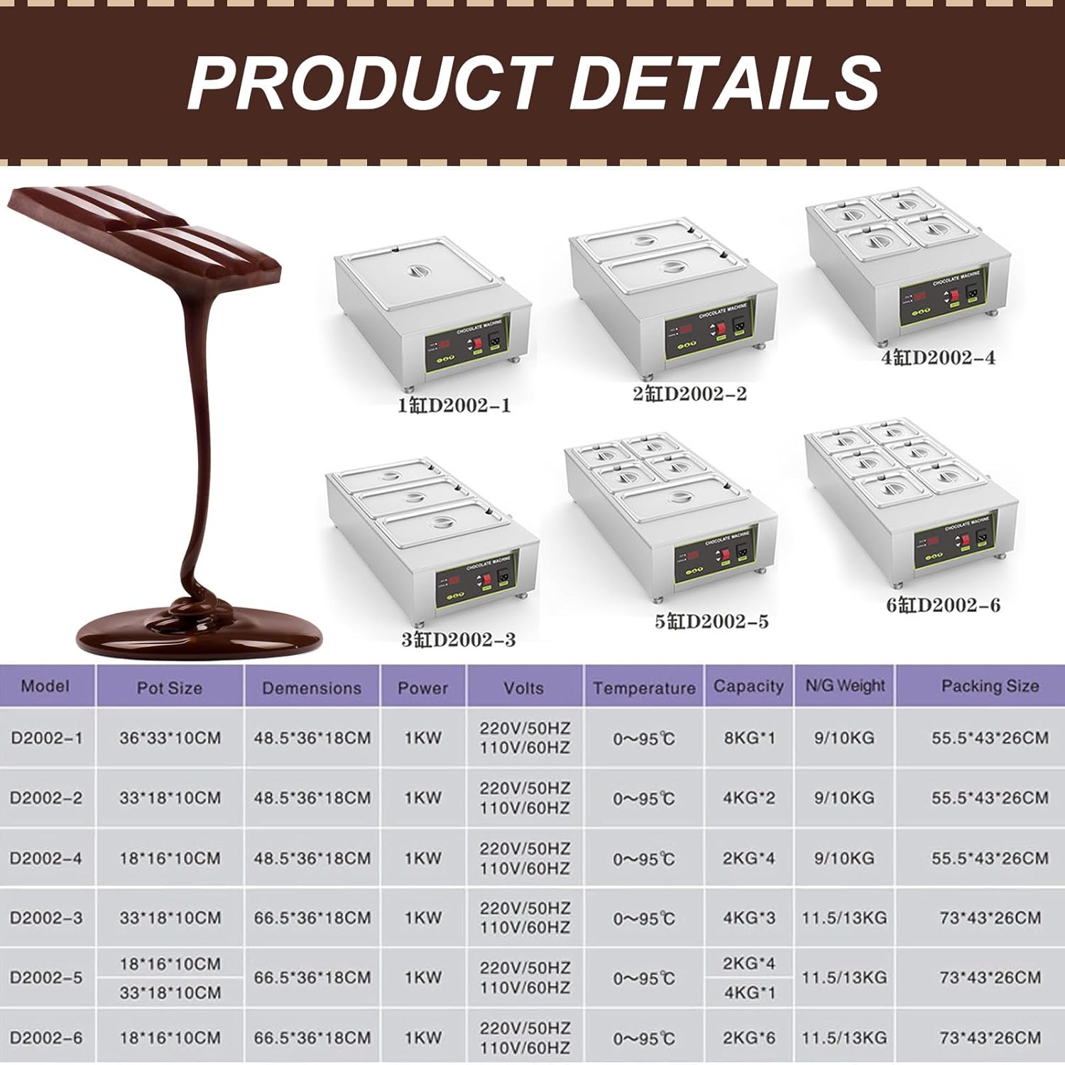 Large Capacity Chocolate Tempering Machine,Freestanding Candy Melting Pot Silver, Drain And Exhaust Port Design,Removable Tanks,6tank-110V