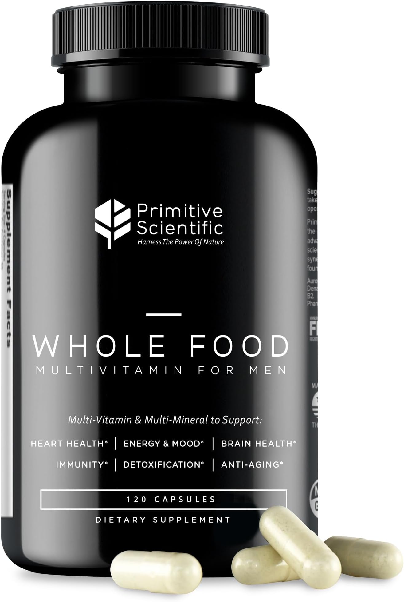 Whole Food Natural Multivitamin and Mineral Capsules for Men - All-Day Energy, Inner Zen, and Stronger You (120 Capsules)