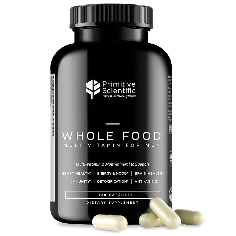 Primitive Scientific Multivitamínico para Homens com vitaminas, minerais e ingredientes de alimentos integrais, 120 cápsulas