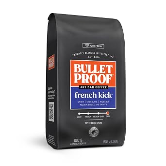 Bulletproof French Kick Dark Roast Whole Bean Coffee, 12 oz | Clean Coffee Sustainably Sourced, 100% Arabica Coffee, Tested for Toxins