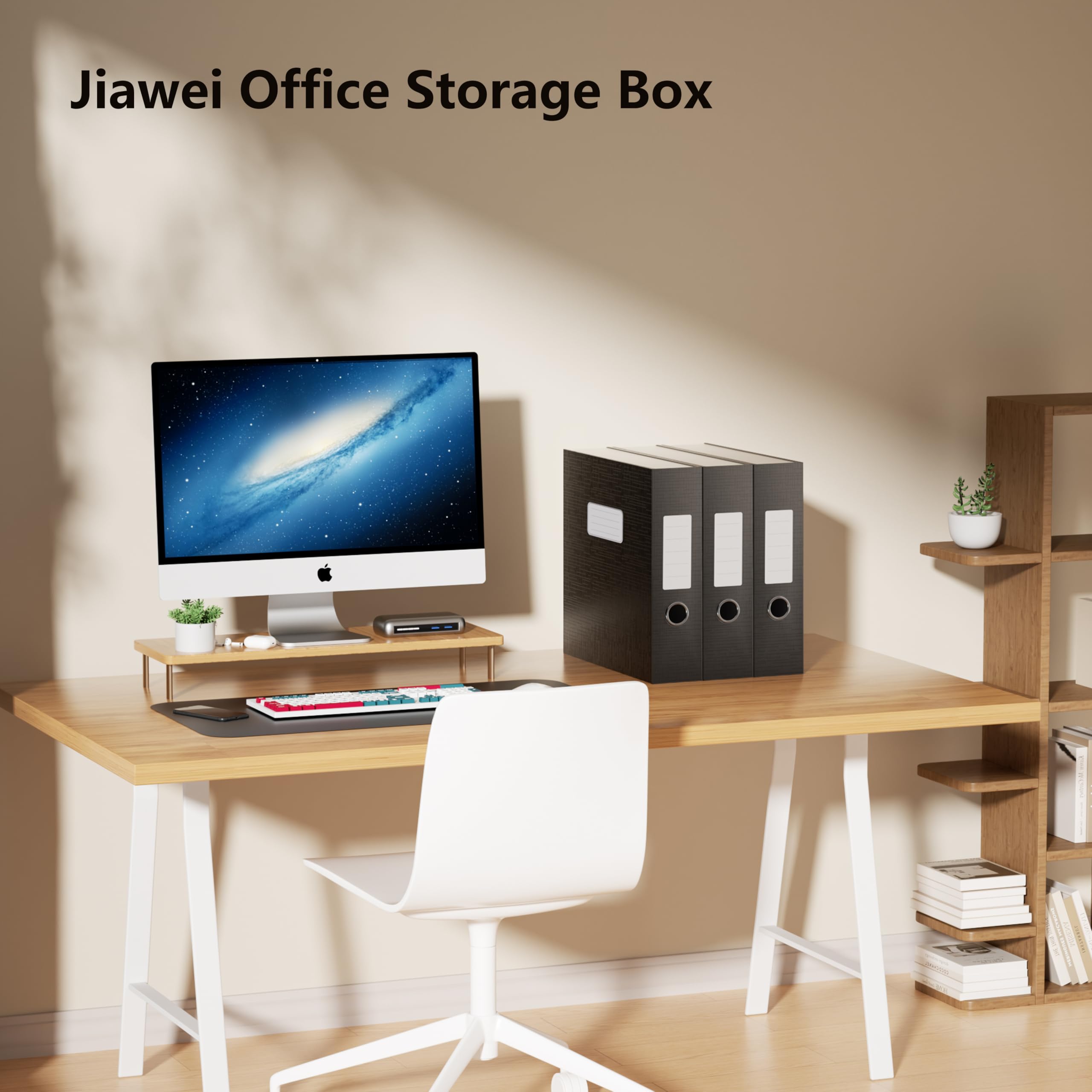 JiaWei Lot de 3 boîtes de classement A4 avec couvercle magnétique, dos de 80 mm, carton extra résistant de 1800 g/m², 32×24×8cm bureau Boite à Archive avec étiquettes remplaçables -Noir