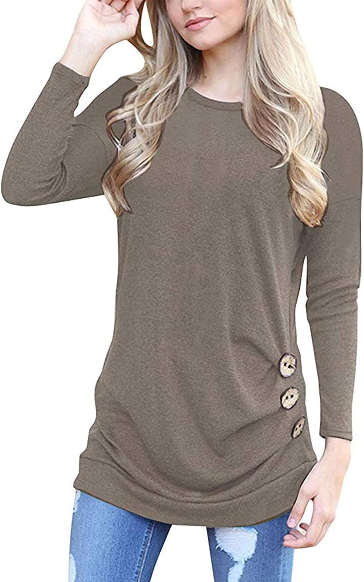 MOLERANI Women's Casual Long Sleeve Round Neck Loose Tunic T Shirt Blouse Tops