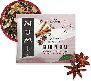 Numi Organic Golden Chai Tea, 100 Chai Tea Bags, High Caffeine | Assam Black Tea with Sultry Chai Spices