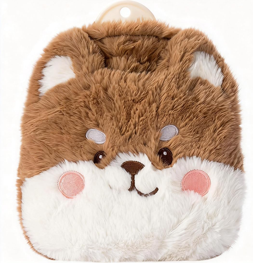 Rubber Hot Water Bottles Pain Relief with Cute Faux Fur Cover Dog01