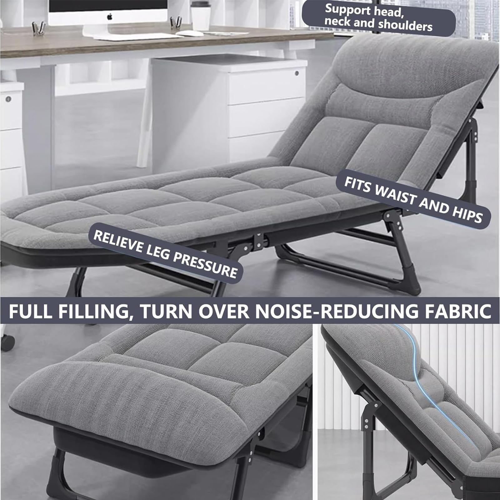 Lettino da Campeggio Pieghevole per Adulti con Materasso, Chaise Longue Regolabile in 6 Posizioni, Lettino Portatile per Tende,Pesca,Picnic,Ospedale,Letto per Gli Ospiti