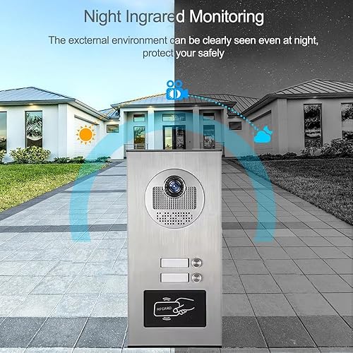 Miniatura 2 de Sistema de timbre de intercomunicación visual de apartamento multiunidad, monitor de 7 pulgadas, timbre de video con cable, cámara IR, detección