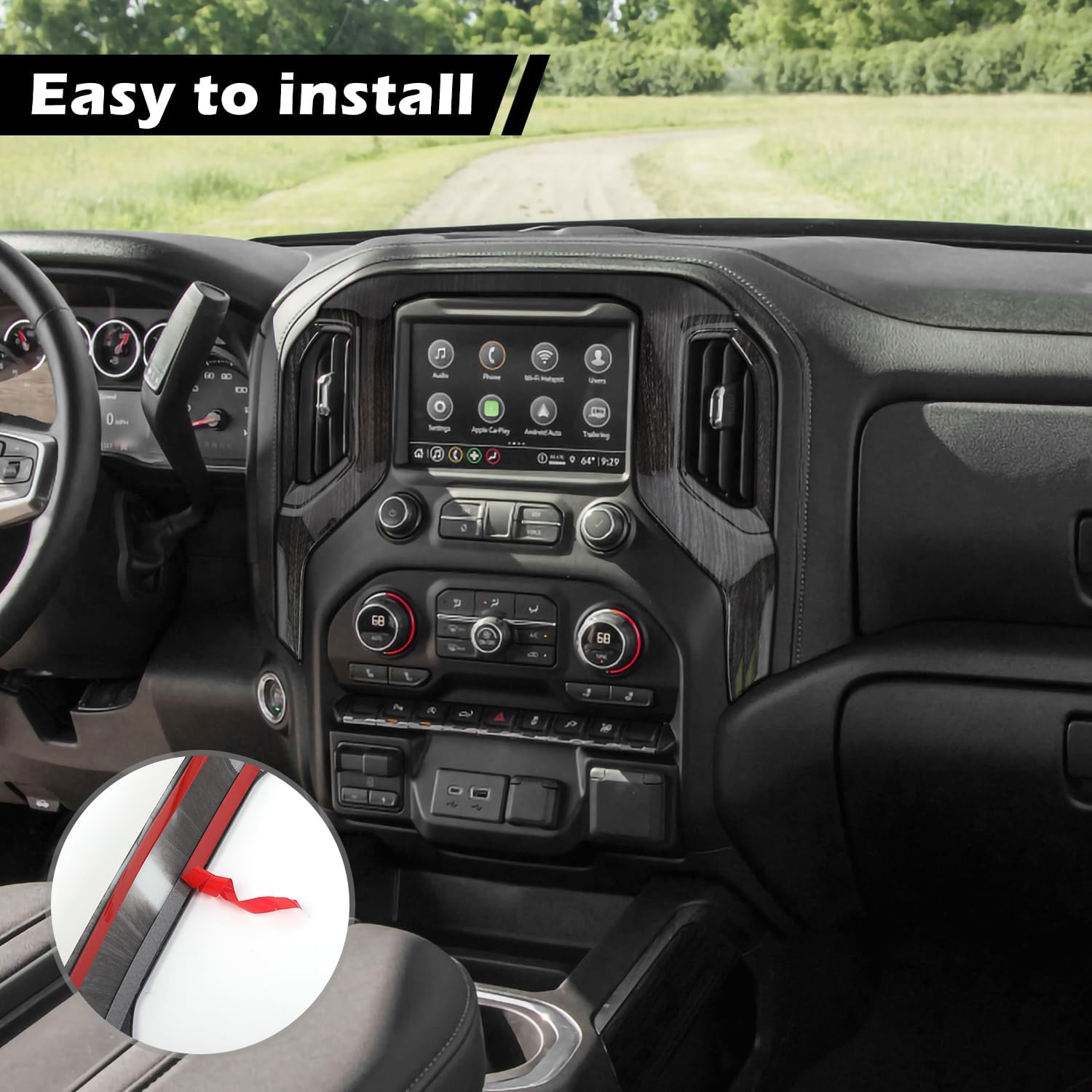 RT-TCZ for Silverado Dash Navigation Panel Trim Cover for Chevy Silverado 2019-2021 for GMC Sierra 2019-2022 Black Wood Grain Interior Accessories