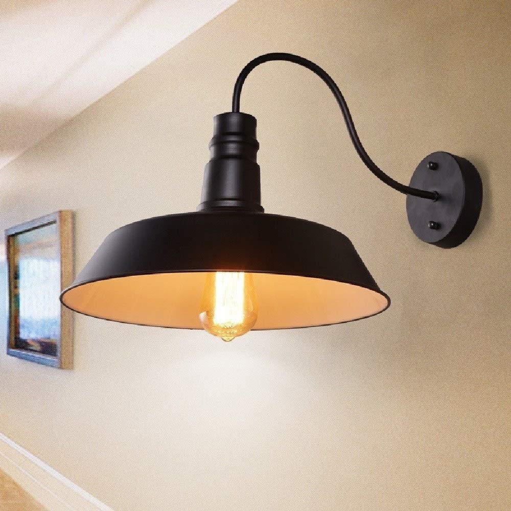 VDOQTLJT Industrial Retro Gooseneck Wall Lamp Barn Front Porch Garage Lighting Dome Sconce Distressed Black Die-cast Aluminum Fixture Waterproof Farmhouse Garden Light E27/E26 need