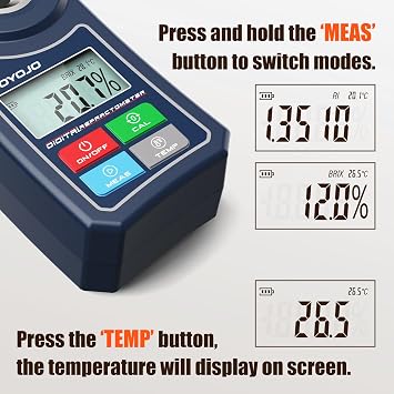 Digital Brix Refractometer, Brix Meter with Automatic Temperature Compensation for Water Samples, Food, Fruits, Beverages, and Crop Sugar Content (0.0-55.0% Brix)