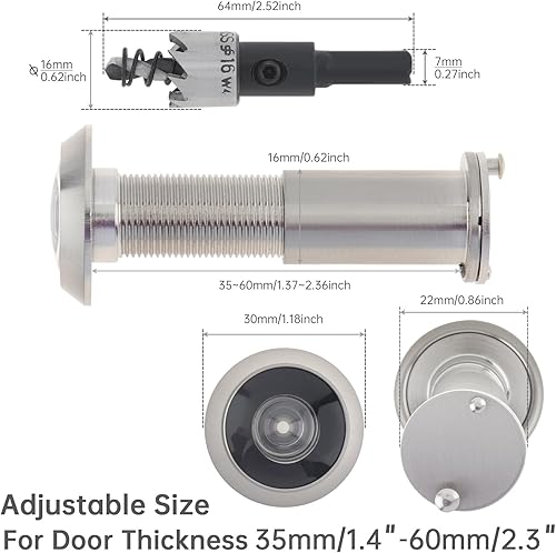 Miniatura 9 de Mirilla de visualización de puerta, aleación de zinc de 200 grados con broca de 0.63 pulgadas para puertas de 1-12 a 2-38 pulgadas (cobre antiguo