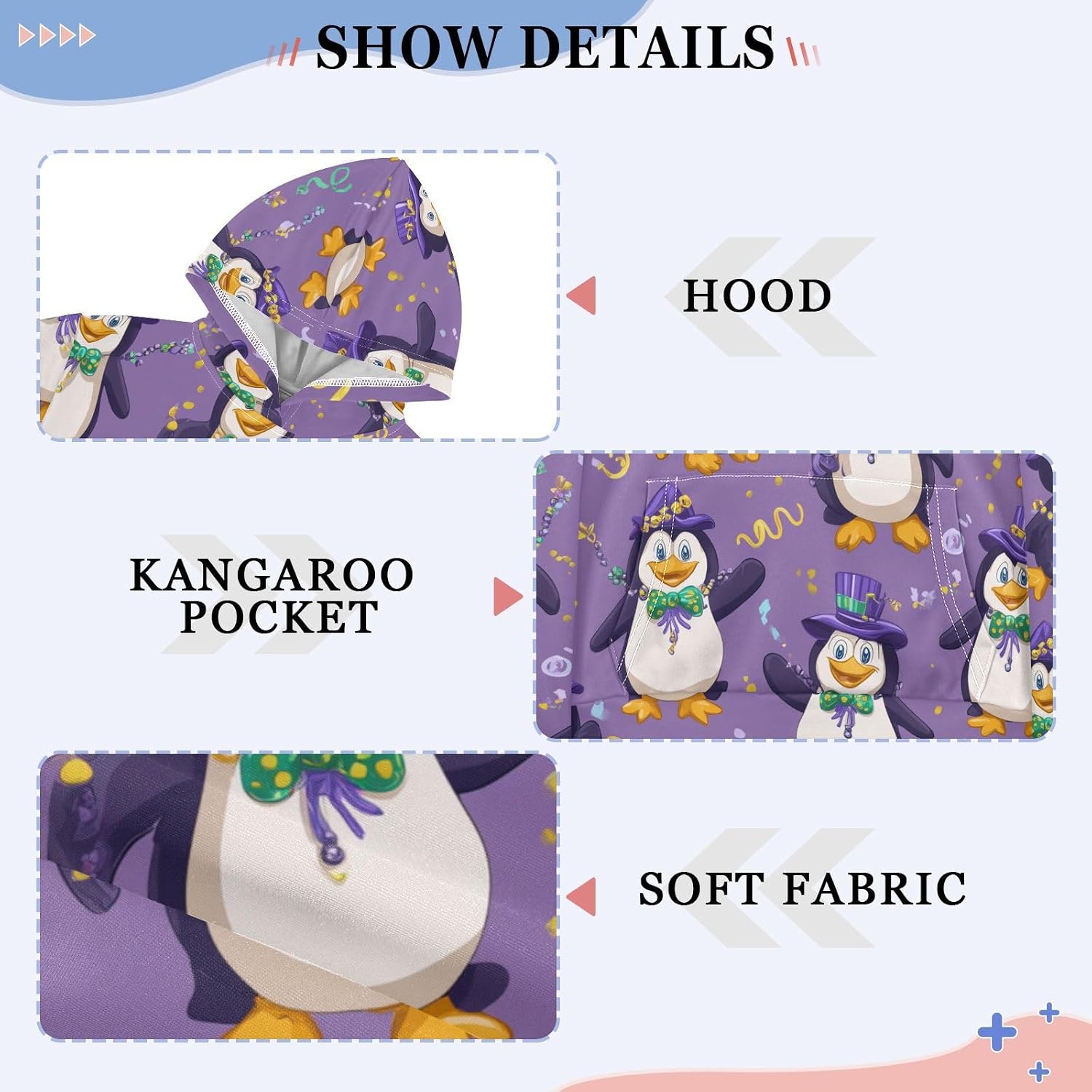 ZZXXB Penguin Confetti Kids Sweatshirts Boys Girls Hooded Kangaroo Pocket Pullover Tops XS-XXL