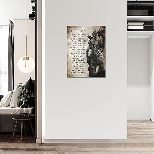 Miniatura 2 de Arte de pared de guerrero vikingo samurái, decoración de pared con texto en inglés "I Choose to Live by Choice" con citas inspiradoras en lienzo,